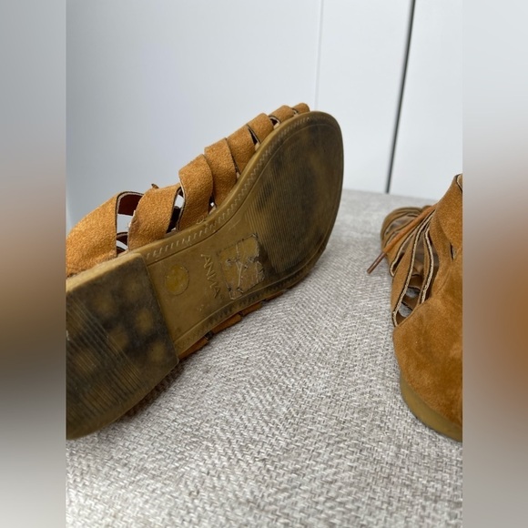 ANNA Sweden Leather Strappy Tie Sandals Tab Brown Boho Beach Size 7.5 - Picture 4 of 4